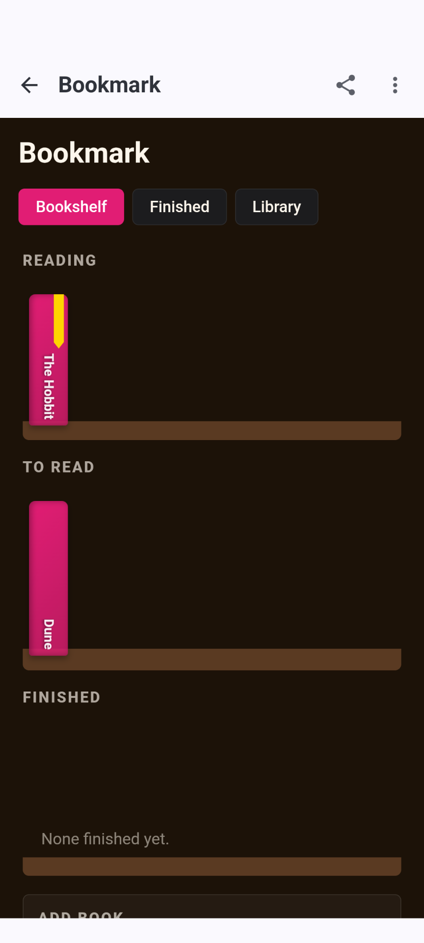 Generated reading-list app with a visual bookshelf